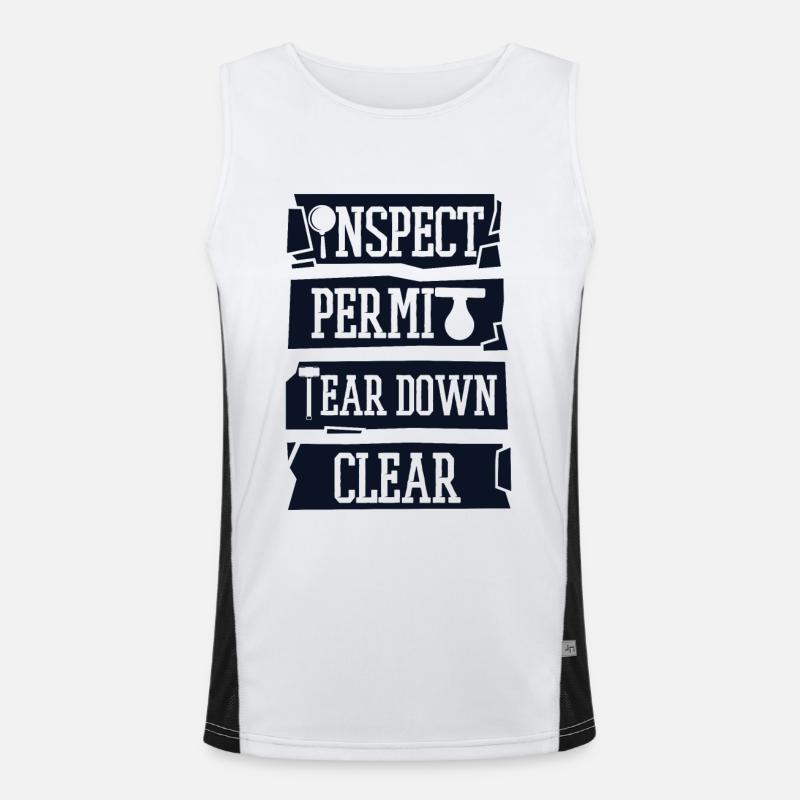 Inspect Permit Tear Down Clear Home Wrecker House Men's Functional Contrast Tank Top 