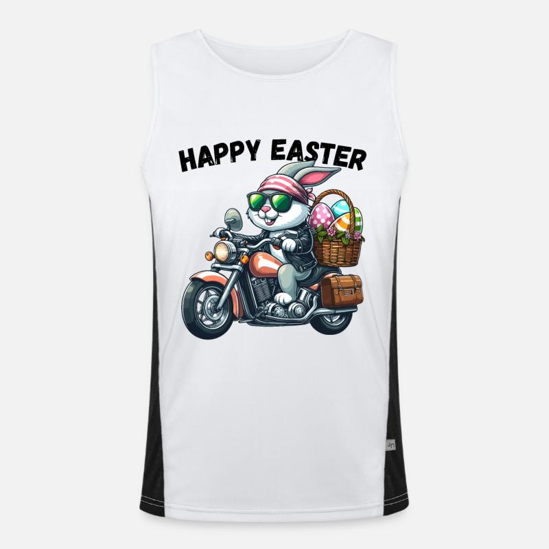Happy Easter Bunny Motorcycle Cool Biker Easter Bunny - Men's Functional Contrast Tank Top  - white/black