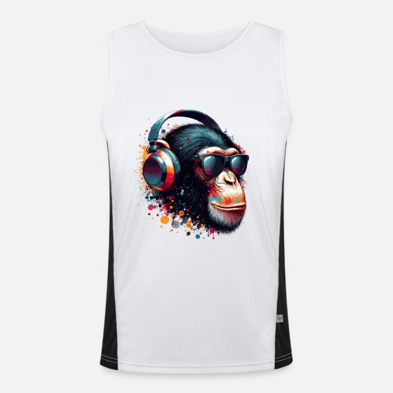 DJ Monkey Affe Schimpanse Kopfhörer Sonnenbrille Funktionelles Kontrast-Tank Top für Männer 
