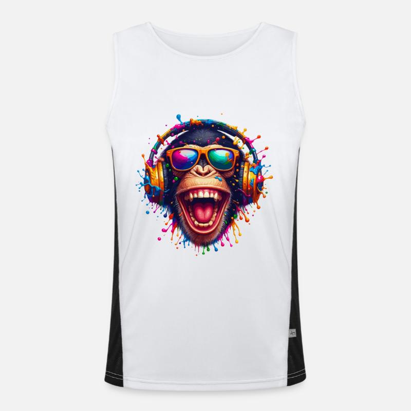 DJ Monkey Monkey Chimpanzee Music Headphones Funny Men's Functional Contrast Tank Top 