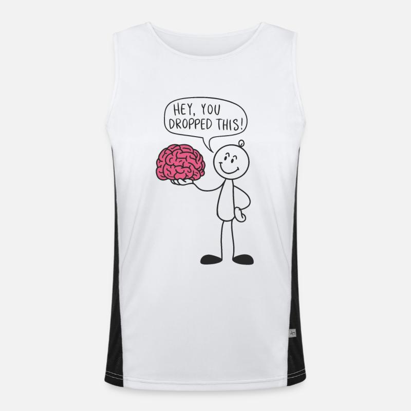 Strichmännchen mit Gehirn Lustiger Spruch Funktionelles Kontrast-Tank Top für Männer 