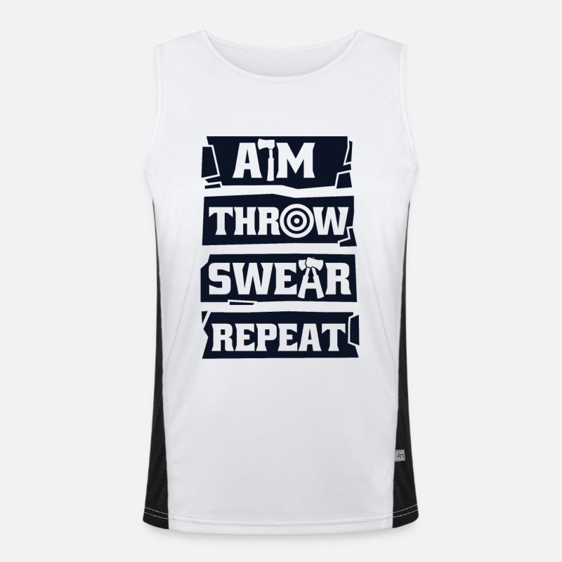 Aim Throw Swear Repeat Axe Throwing Game Axe Men's Functional Contrast Tank Top 