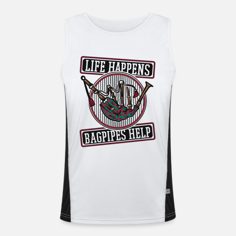 La vie se passe La cornemuse aide les leçons de cornemuse Débardeur respirant contrasté Homme 