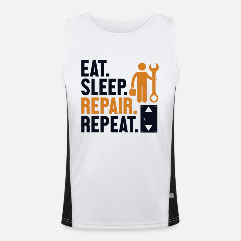 Eat Sleep Repair Repeat Inspector Repair Elevator Men's Functional Contrast Tank Top 