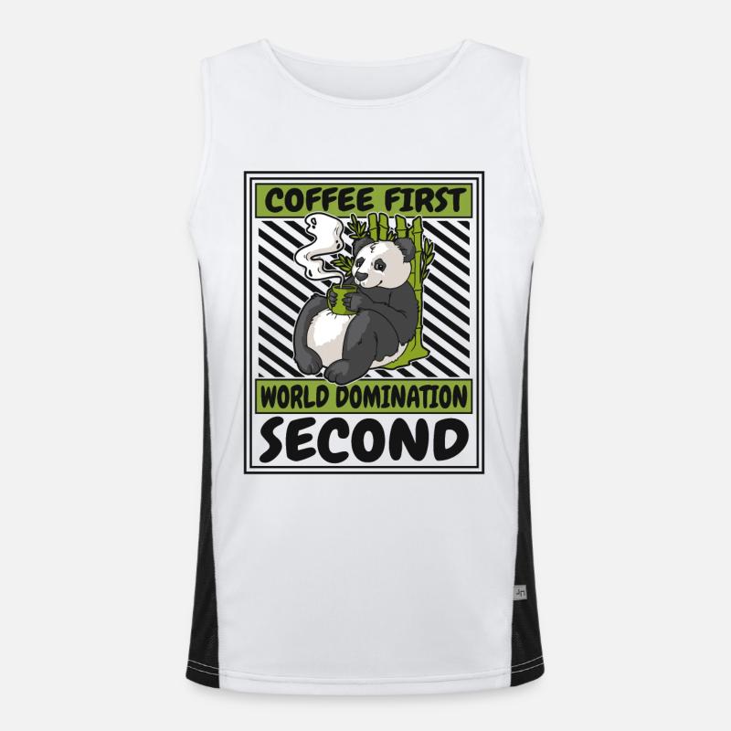Coffee First World Domination Second Panda Bear Men's Functional Contrast Tank Top 