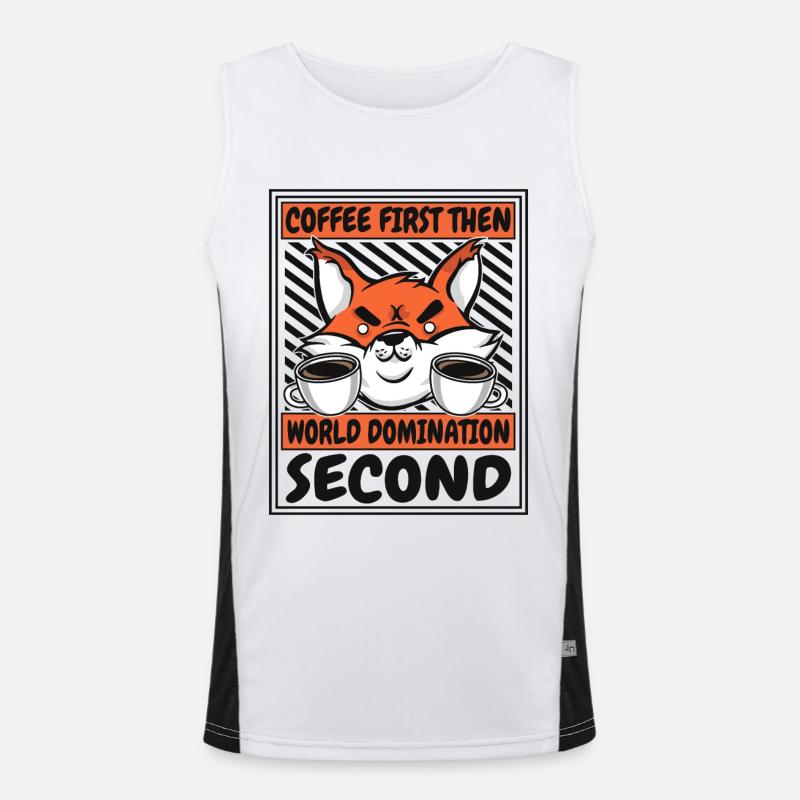 Coffee First Then World Domination Second Red Fox Men's Functional Contrast Tank Top 