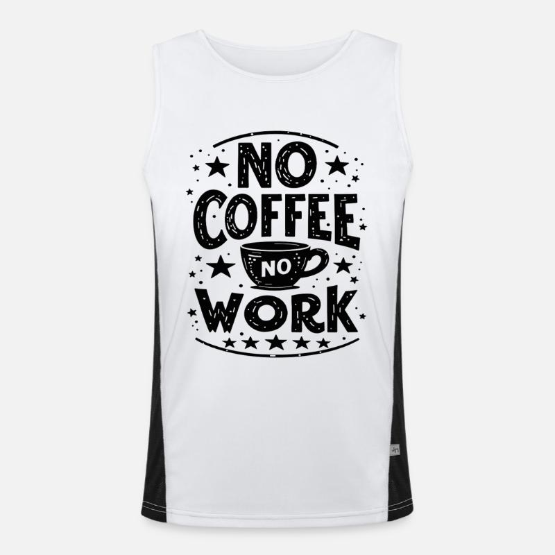 No Coffee No Work Lustiger Kaffee Spruch Zitat Funktionelles Kontrast-Tank Top für Männer 