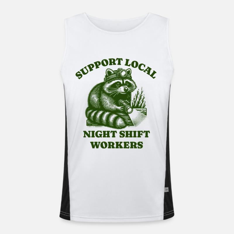 Support Local Night Shift Workers Lustiges Raccoon Funktionelles Kontrast-Tank Top für Männer 