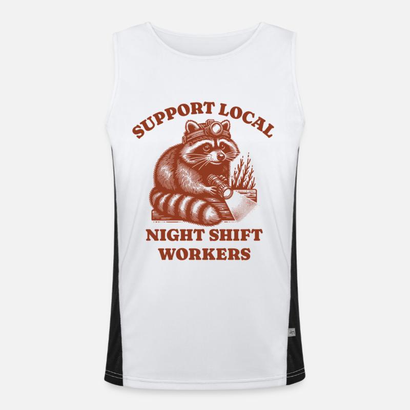 Support Local Night Shift Workers Lustiges Raccoon Funktionelles Kontrast-Tank Top für Männer 