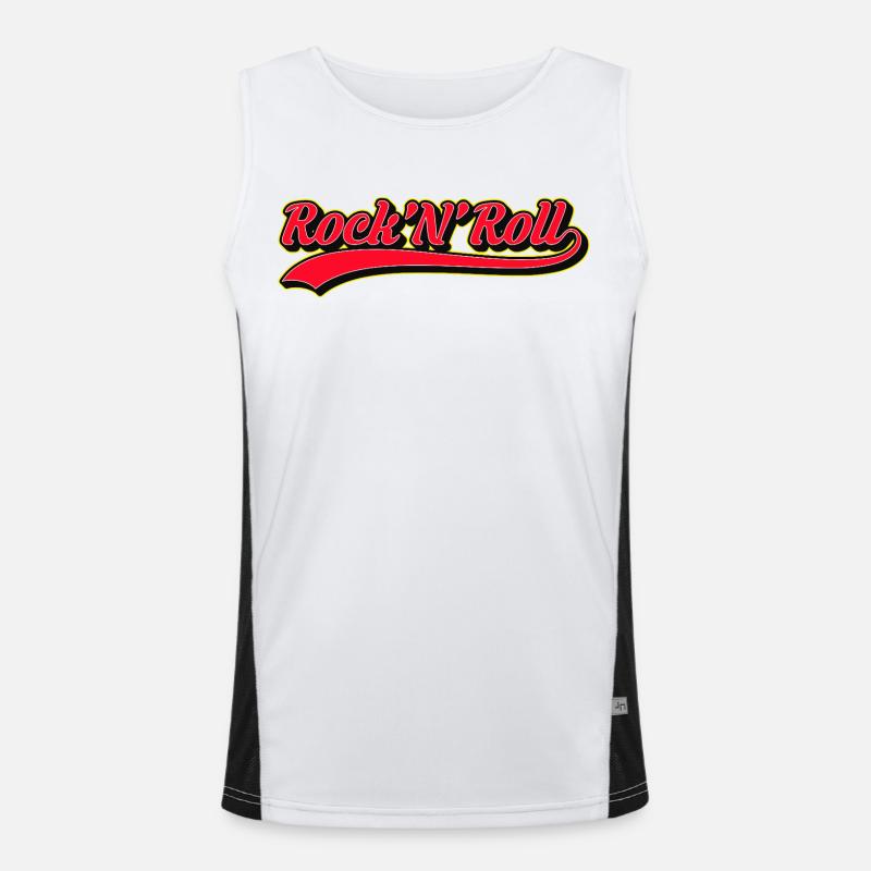 Rock 'N' Roll Retro Script Logo - Canotta sportiva da uomo in contrasto cromatico  - bianco/nero