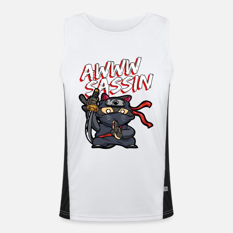 Cool Awwwsassin Samurai Cat Drôle de chat Ninja Débardeur respirant contrasté Homme 