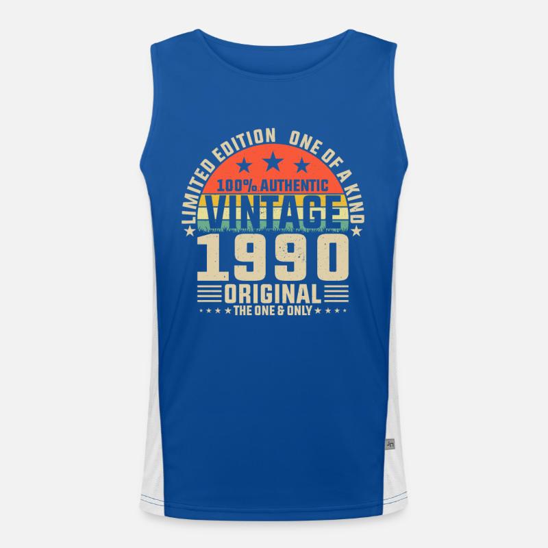 Vintage 1990 Geburtstag Retro Look Funktionelles Kontrast-Tank Top für Männer 