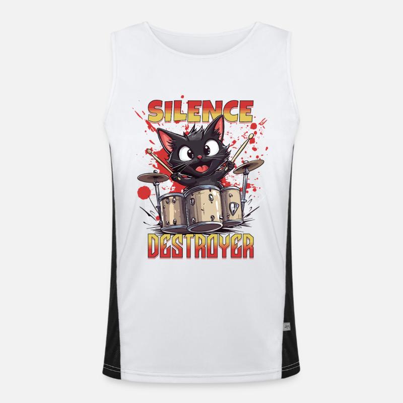 Drums Drums Silence Destroyer Cat Funny Men's Functional Contrast Tank Top 