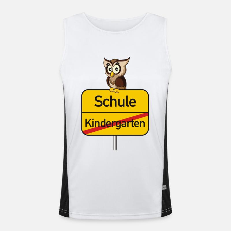 Schule Kindergarten Einschulung Eule Ortsschild Funktionelles Kontrast-Tank Top für Männer 
