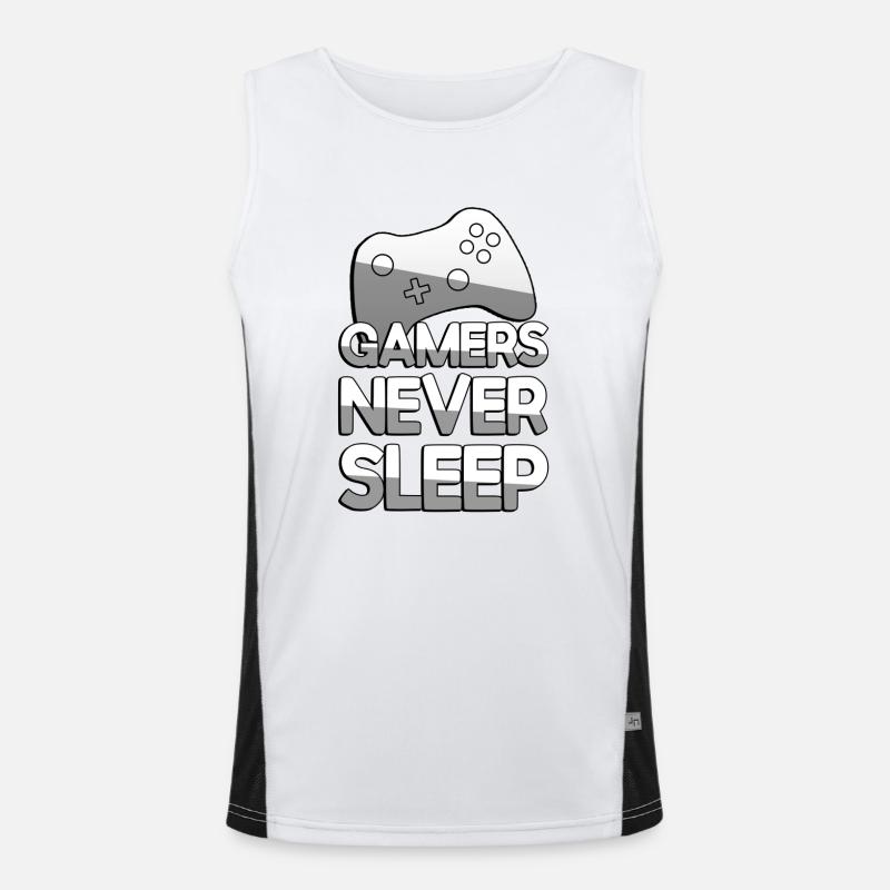 GAMERS NEVER SLEEP + Controller - Gaming Funktionelles Kontrast-Tank Top für Männer 