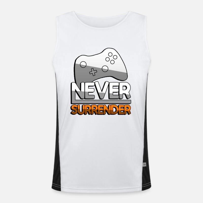 NEVER SURRENDER (Orange) + Controller - Gaming Funktionelles Kontrast-Tank Top für Männer 