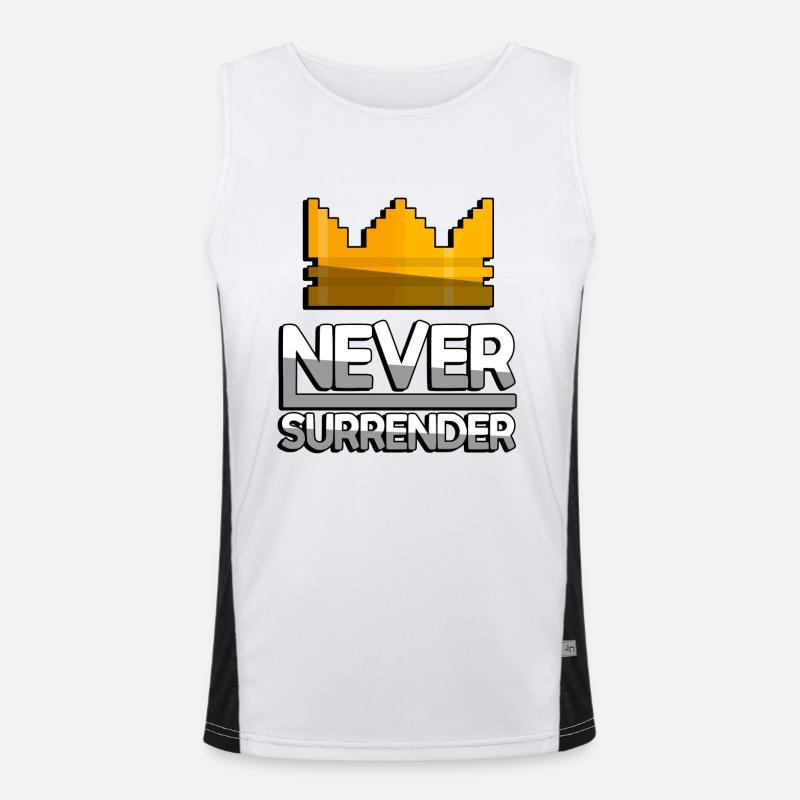 NEVER SURRENDER (White) + King Crown - Gaming Men's Functional Contrast Tank Top 