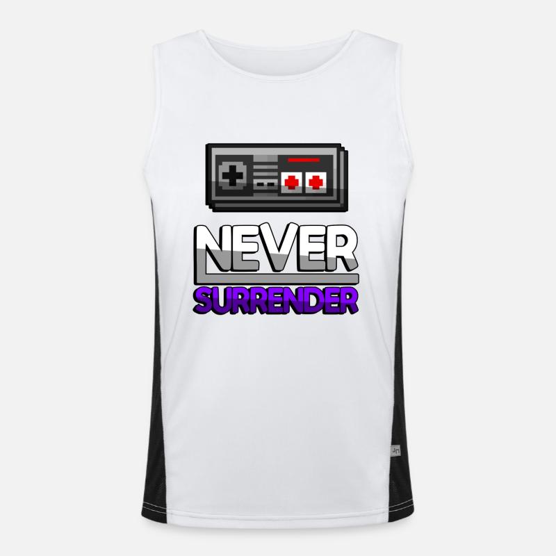 NEVER SURRENDER (Lila) + NES Controller - Gaming Funktionelles Kontrast-Tank Top für Männer 