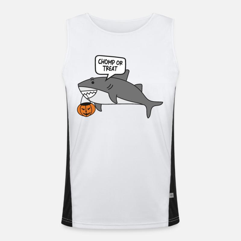 Halloween süßer Hai, Chomp oder Leckerbissen Funktionelles Kontrast-Tank Top für Männer 