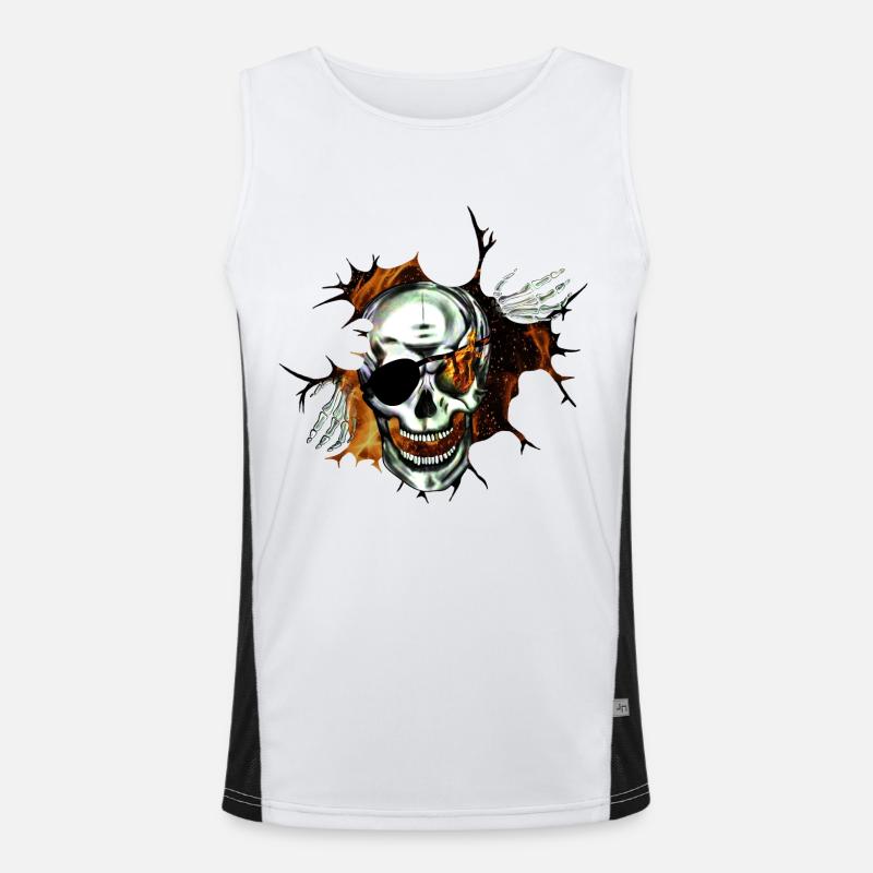 Fiery Skull | Halloween and Gothic Design Men's Functional Contrast Tank Top 