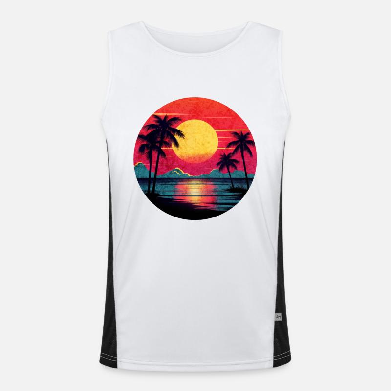 Vintage Sunset Graphic 70s Synthwave Retrowave Funktionelles Kontrast-Tank Top für Männer 
