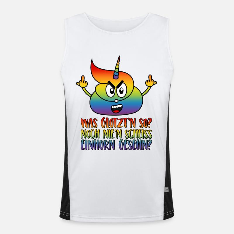 Scheiss Einhorn Spruch Stinkefinger Regenbogen Funktionelles Kontrast-Tank Top für Männer 