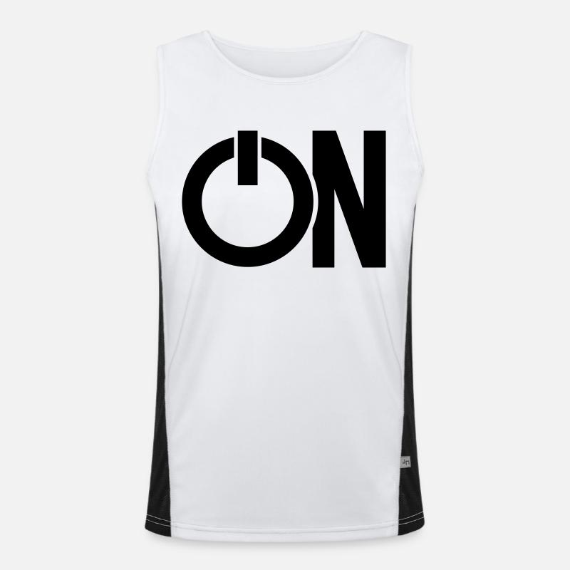 switch on switch mode press symbol sign Men's Functional Contrast Tank Top 