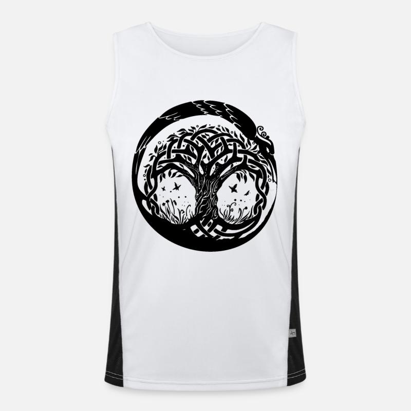 Celtic Ireland Viking Celtic Knot Pattern Tree - Men's Functional Contrast Tank Top  - white/black