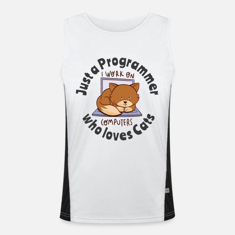 Nur ein Programmierer, der Katzen liebt Funktionelles Kontrast-Tank Top für Männer 