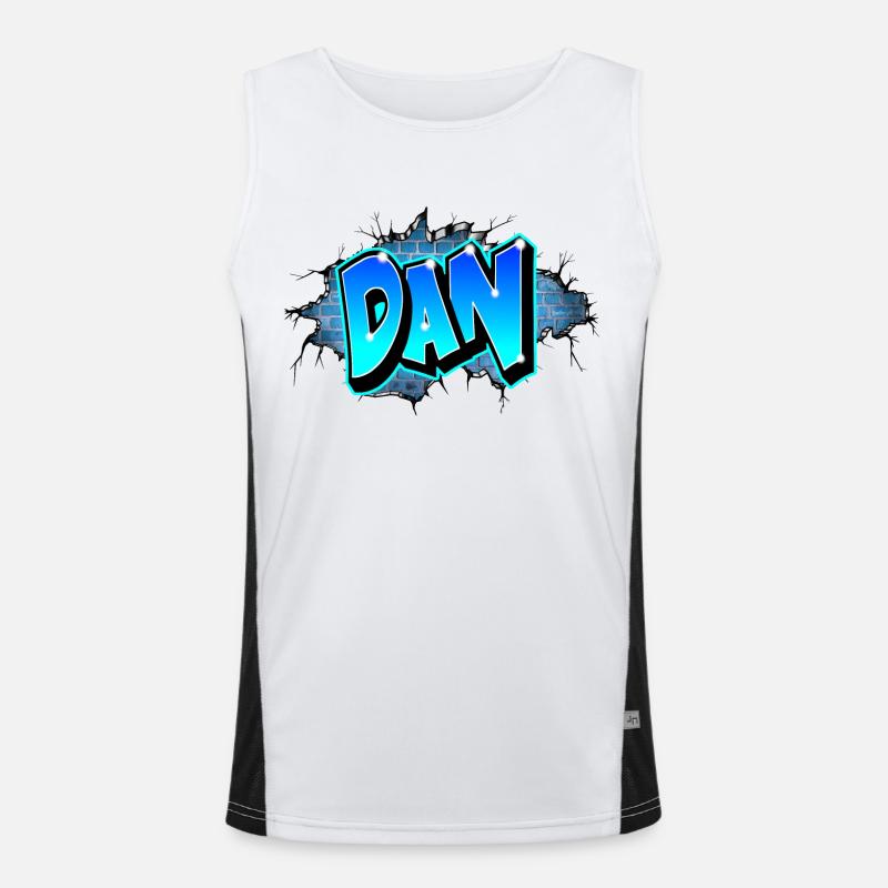 GRAFFITI NAME "DAN" + MUR FISSURE BRIQUE Débardeur respirant contrasté Homme 