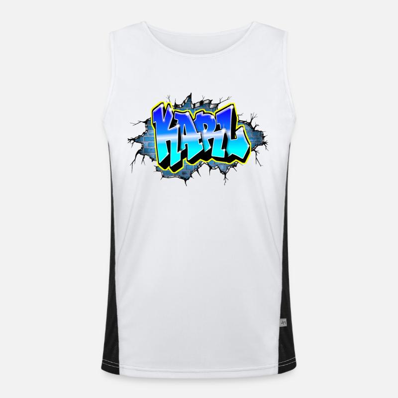 Graffiti KARL Blauer Backsteinriss Funktionelles Kontrast-Tank Top für Männer 