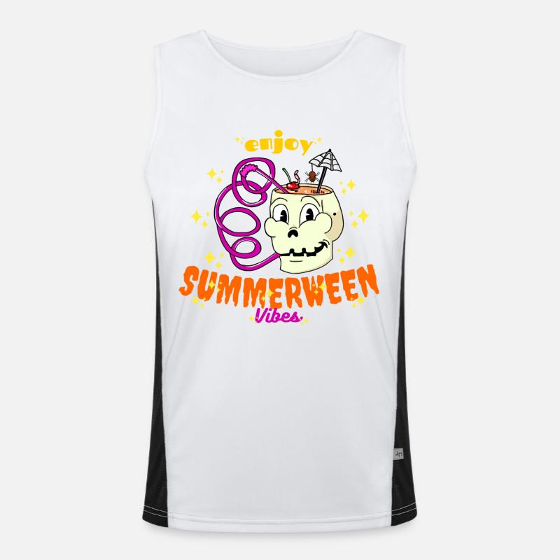 Enjoy Summerween Vibes Funny Summer Skull Drink Men's Functional Contrast Tank Top 