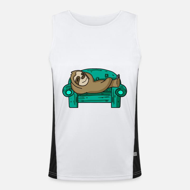 Sloth funny on sofa gift - Men's Functional Contrast Tank Top  - white/black