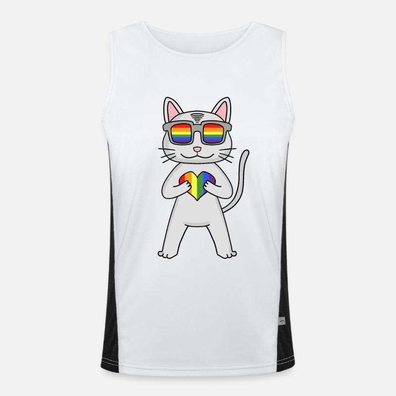 LGBT Cat Devon Rex Rainbow Men's Functional Contrast Tank Top 