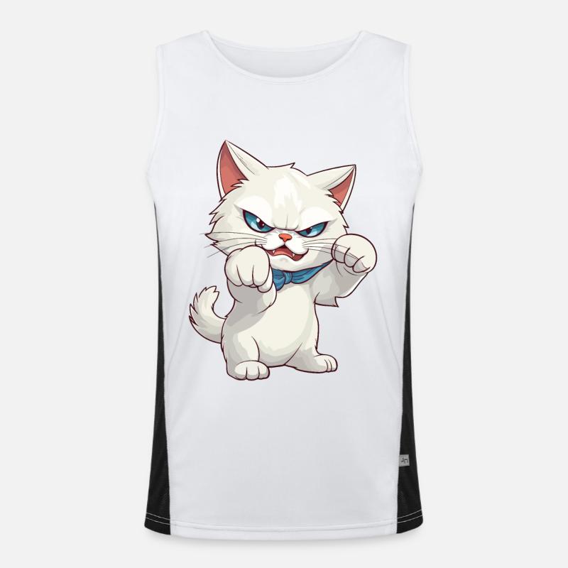 Katze Faust Kater Kätzchen Weiß Cartoon Comic Funktionelles Kontrast-Tank Top für Männer 