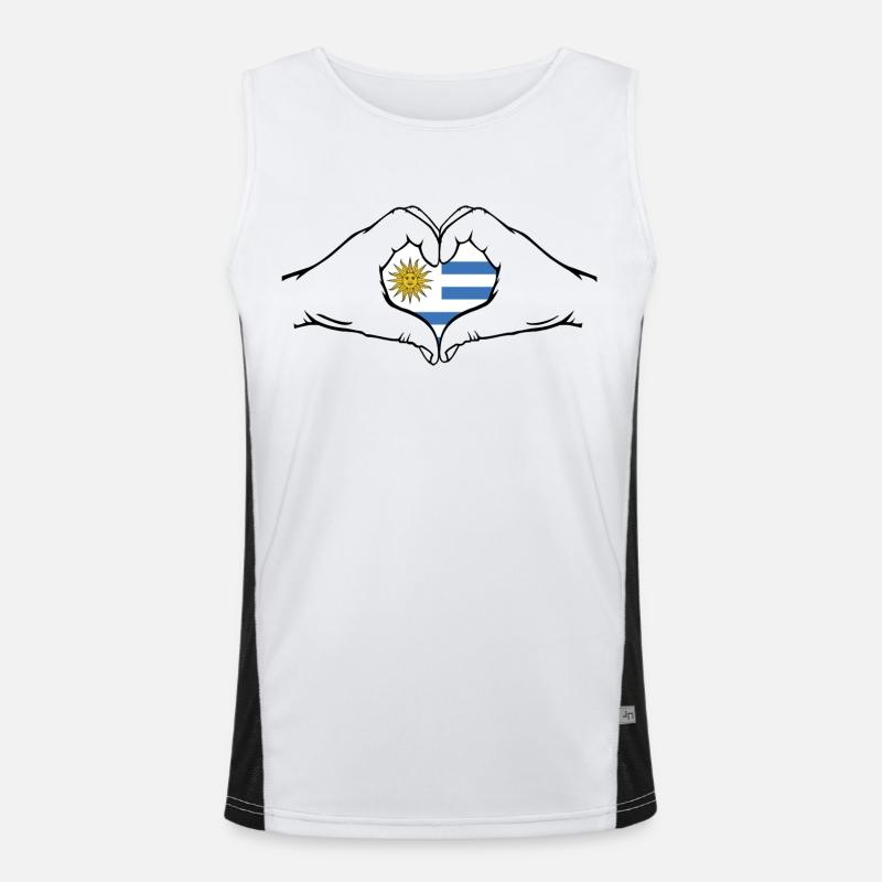 Uruguay Herzform mit Hände Funktionelles Kontrast-Tank Top für Männer 