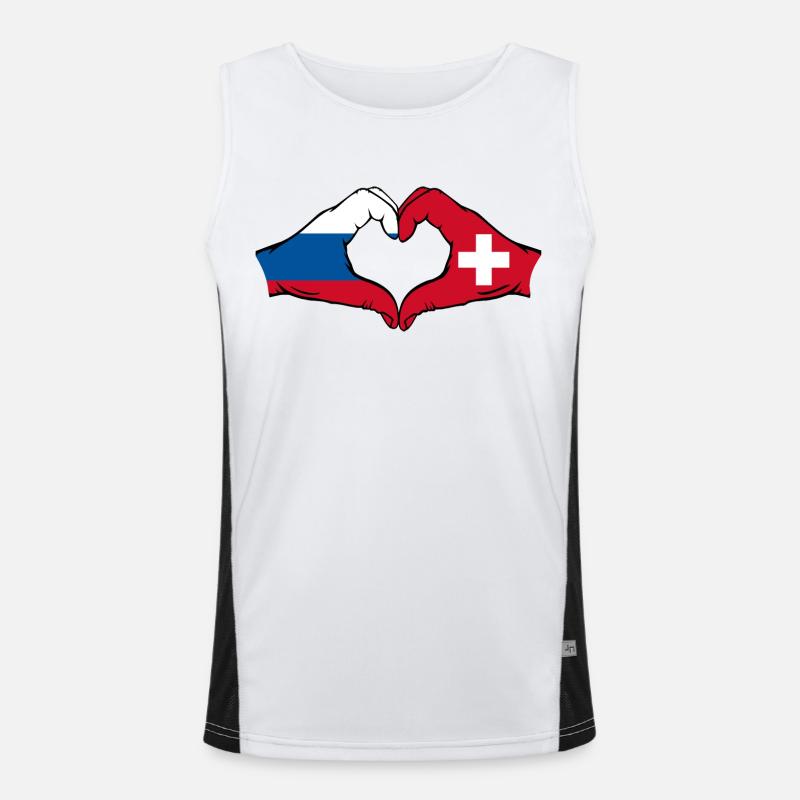 Russie Suisse Drapeau Aiguilles Forme De Coeur Débardeur respirant contrasté Homme 