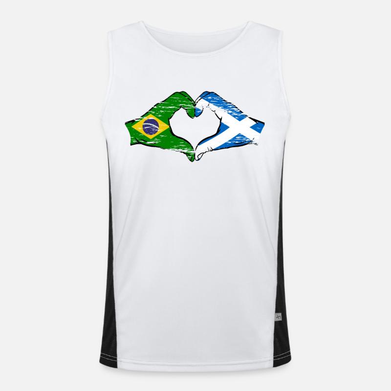 Brésil Ecosse drapeau mains forme de coeur utilisé Débardeur respirant contrasté Homme 