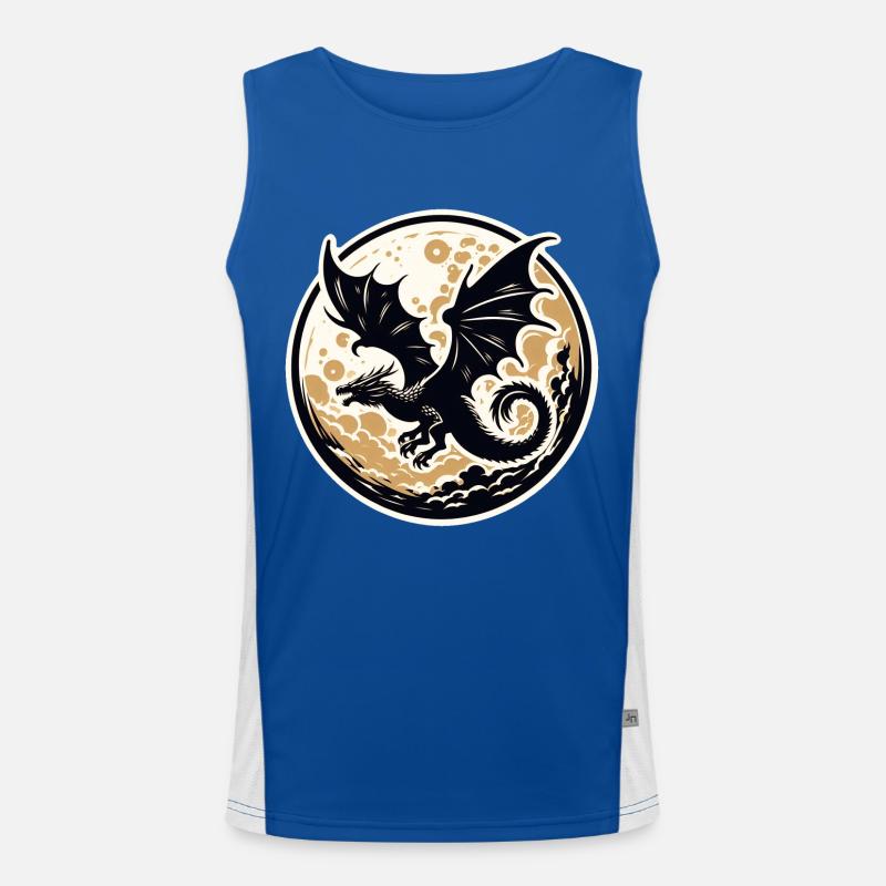 Mystical Dragon Silhouette Against Full Moon Men's Functional Contrast Tank Top 