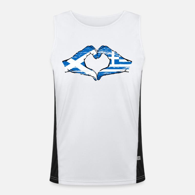 Mains de drapeau de l’Écosse Grèce en forme de coeur utilisé Débardeur respirant contrasté Homme 