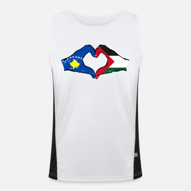 Kosovo Palestine Drapeau Mains Coeur Forme Utilisé Débardeur respirant contrasté Homme 