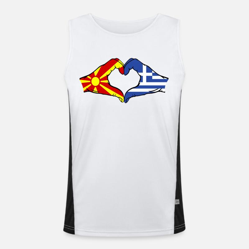 Macédoine Grèce Drapeau Mains Coeur Forme Débardeur respirant contrasté Homme 