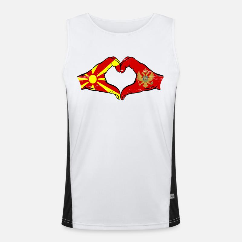 Macédoine Monténégro drapeau mains forme de coeur utilisé Débardeur respirant contrasté Homme 