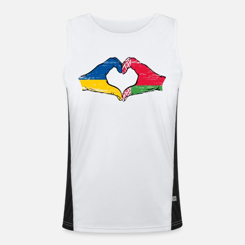 Ukraine Biélorussie drapeau mains coeur forme utilisé Débardeur respirant contrasté Homme 