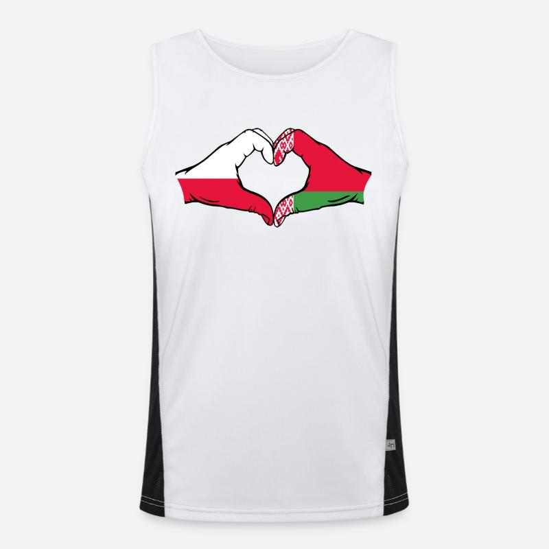 Pologne Biélorussie drapeau mains coeur Débardeur respirant contrasté Homme 