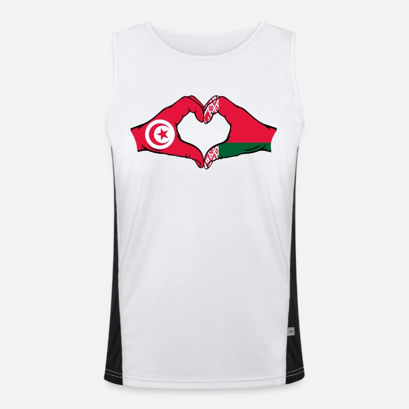Tunisie Biélorussie drapeau mains coeur forme Débardeur respirant contrasté Homme 