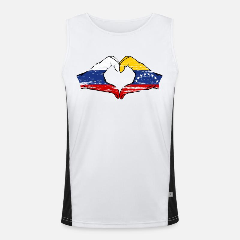 Russie Venezuela drapeau mains forme de coeur utilisé Débardeur respirant contrasté Homme 