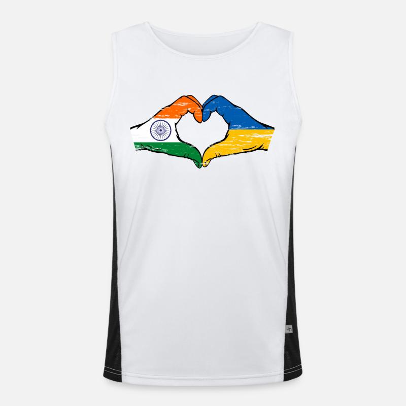 Inde Ukraine drapeau mains forme de coeur utilisé Débardeur respirant contrasté Homme 