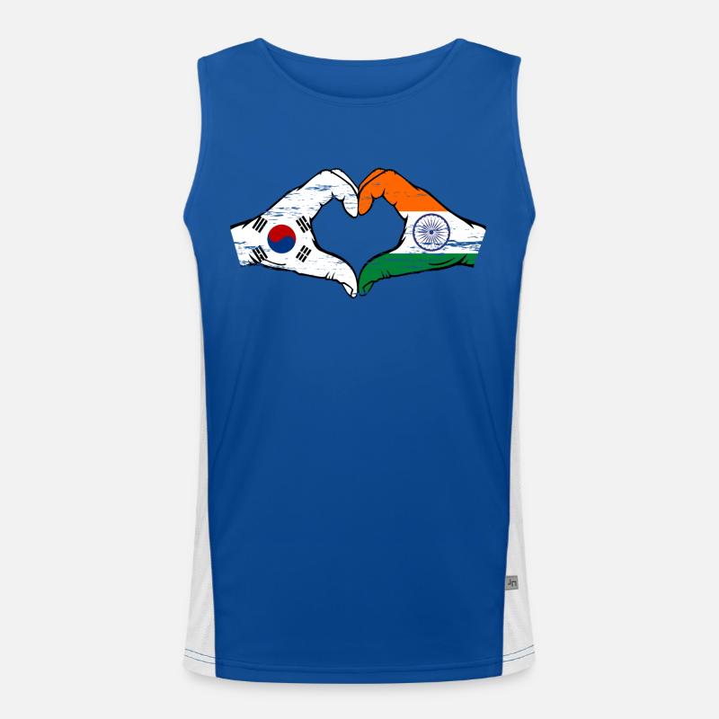 Corée du Sud Inde drapeau mains forme de coeur utilisé Débardeur respirant contrasté Homme 