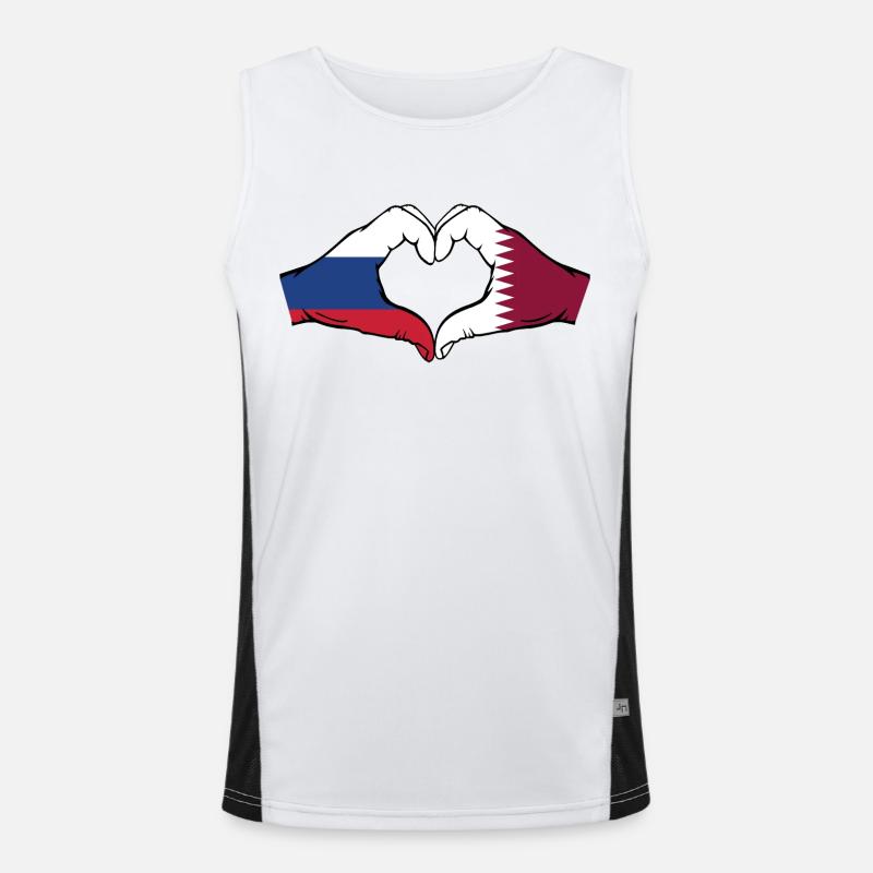 Russie Qatar drapeau mains coeur forme Débardeur respirant contrasté Homme 